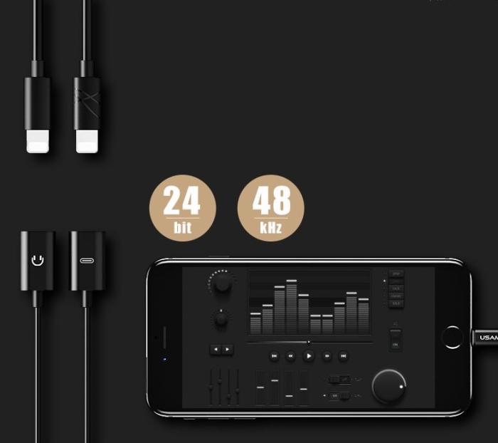 USAMS - USAMS Adapter för iPhone X/8/7, Ladda och lyssna på musik samtidigt