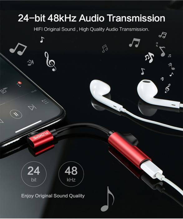 Floveme - Floveme Ladda och lyssna på musik samt Adapter för X/XS/XSMAX/XR/8/7 - Svart