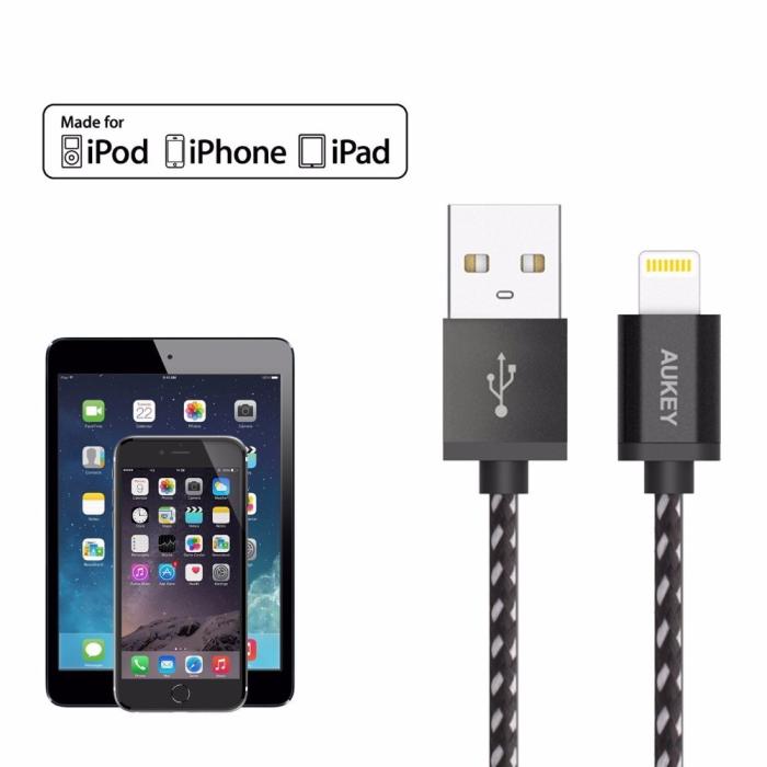 UTGATT5 - Aukey iPhone Lightning Synk/Ladd-kabel 1.2m - Svart