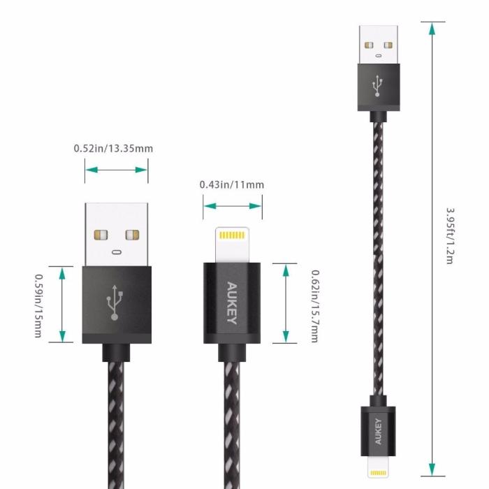 UTGATT5 - Aukey iPhone Lightning Synk/Ladd-kabel 1.2m - Svart