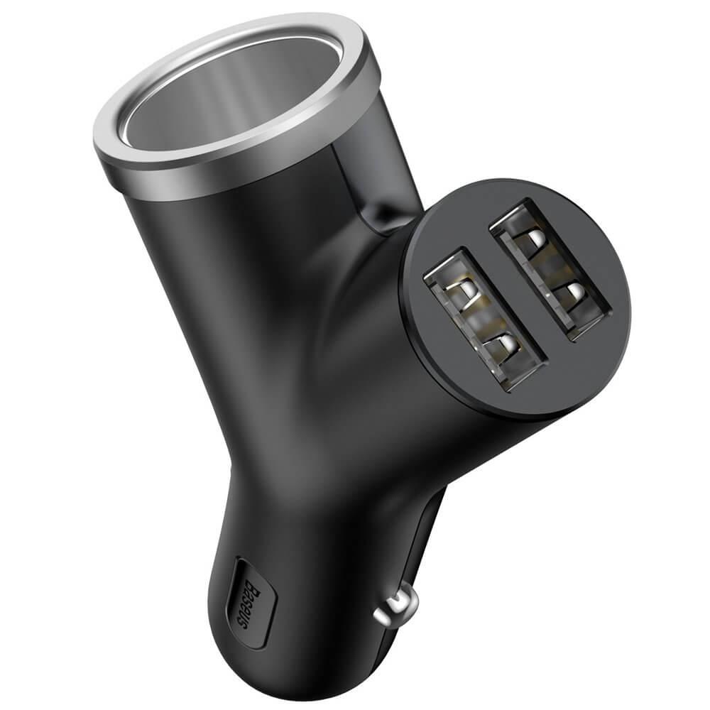 Baseus Y Type 2x USB billaddare Cigarette Port 3.4A Svart | 505295 | AlltMobil