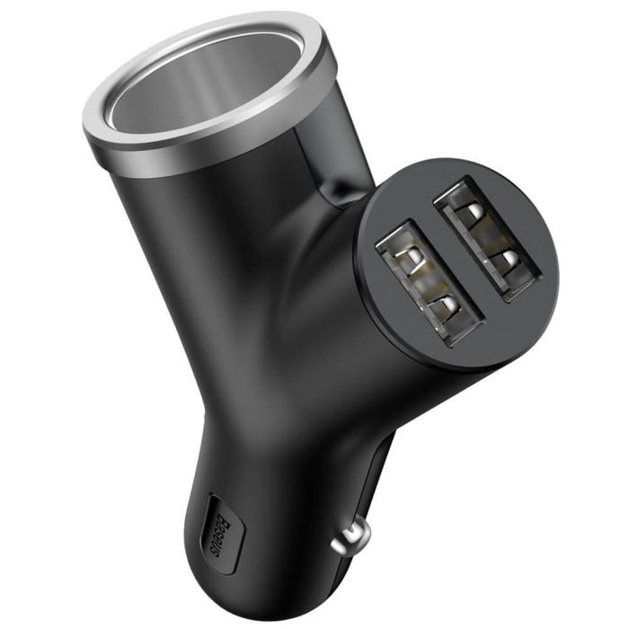 BASEUS - Baseus Y Type 2x USB billaddare Cigarette Port 3.4A Svart