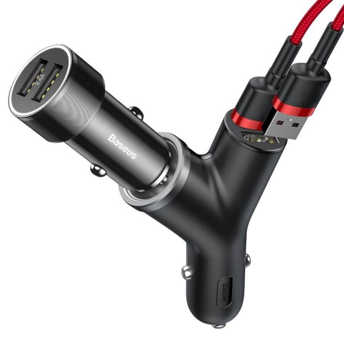 BASEUS - Baseus Y Type 2x USB billaddare Cigarette Port 3.4A Svart