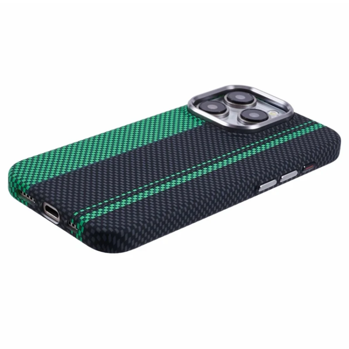 A-One Brand - iPhone 15 Pro Max Mobilskal Magsafe Kevlar Aramid Fiber - Grön/Svart