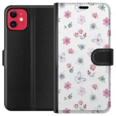 Gustaf - Pl&aring;nboksfodral till Apple iPhone 11 med Blommor och fj&auml;rillar