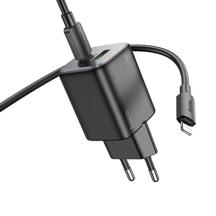 Hoco - Hoco Väggladdare 1xUSB-C 1xUSB-A 20W + Lightning Kabel N41 - Svart