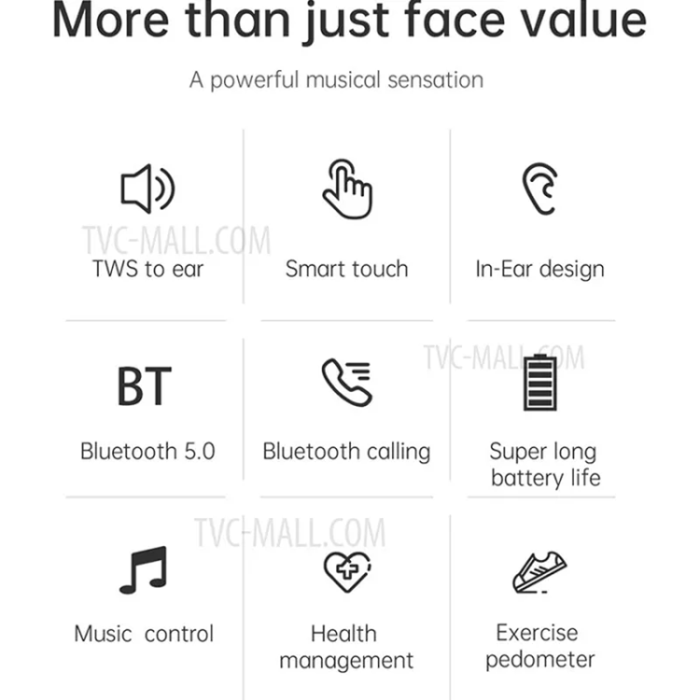 A-One Brand - 2-i-1 Smart Watch med Earbuds GT69 TWS Vattentät - Svart