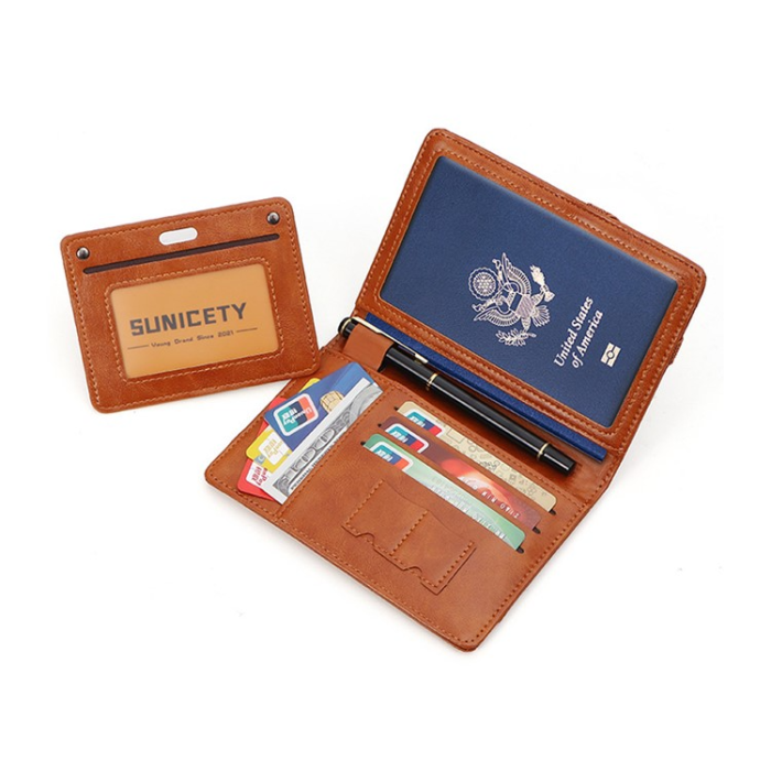 SUNICETY - SUNICETY Passhållare Plånbok RFID Korthållare PU-läder - Brun