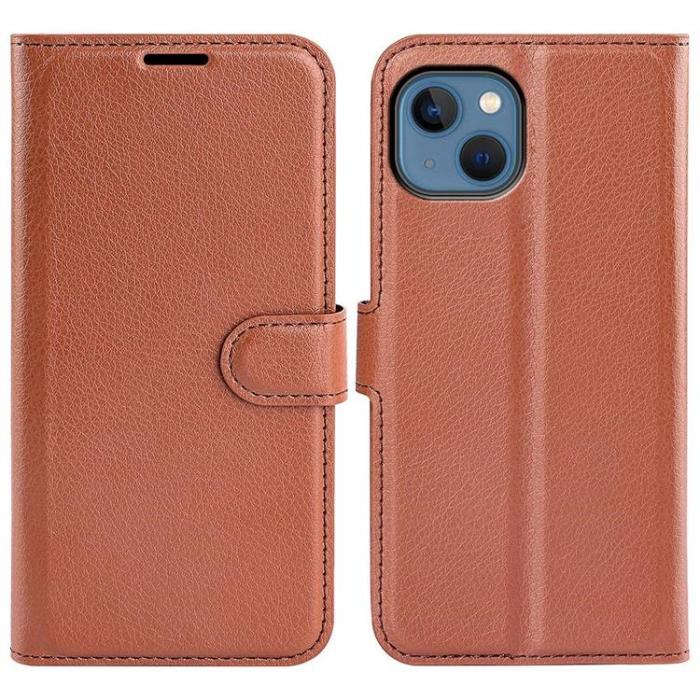 OEM - Litchi Flip iPhone 14 Plus Plånboksfodral - Brun