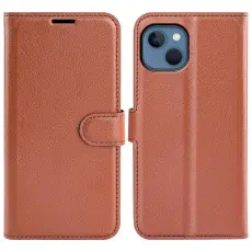 OEM - Litchi Flip iPhone 14 Plus Pl&aring;nboksfodral - Brun
