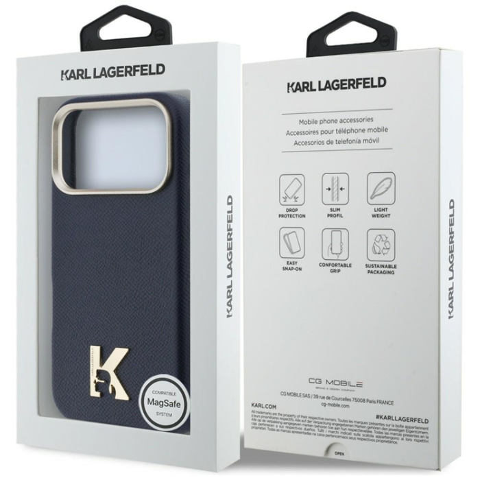KARL LAGERFELD - Karl Lagerfeld Mobilskal För iPhone 17 Pro MagSafe Karl Head Logo - Blå