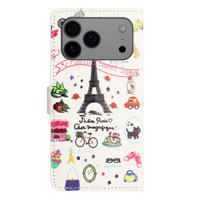 A-One Brand - iPhone 17 Pro Plånboksfodral Pattern Print Läder - Eiffeltornet