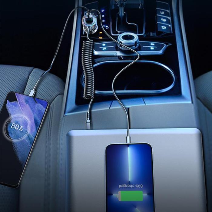 Joyroom - Joyroom 3-i-1 Snabb Billaddare 45W med USB-C Kabel 1.5m - Svart