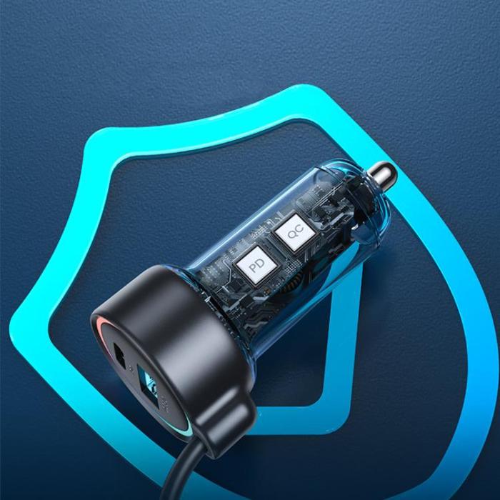Joyroom - Joyroom 3-i-1 Snabb Billaddare 45W med USB-C Kabel 1.5m - Svart
