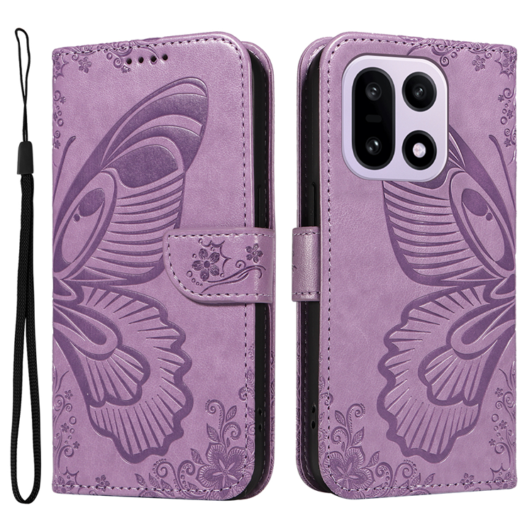 OnePlus 15 Plånboksfodral Butterfly Pattern Konstläder (Ljuslila) | 2353 | AlltMobil