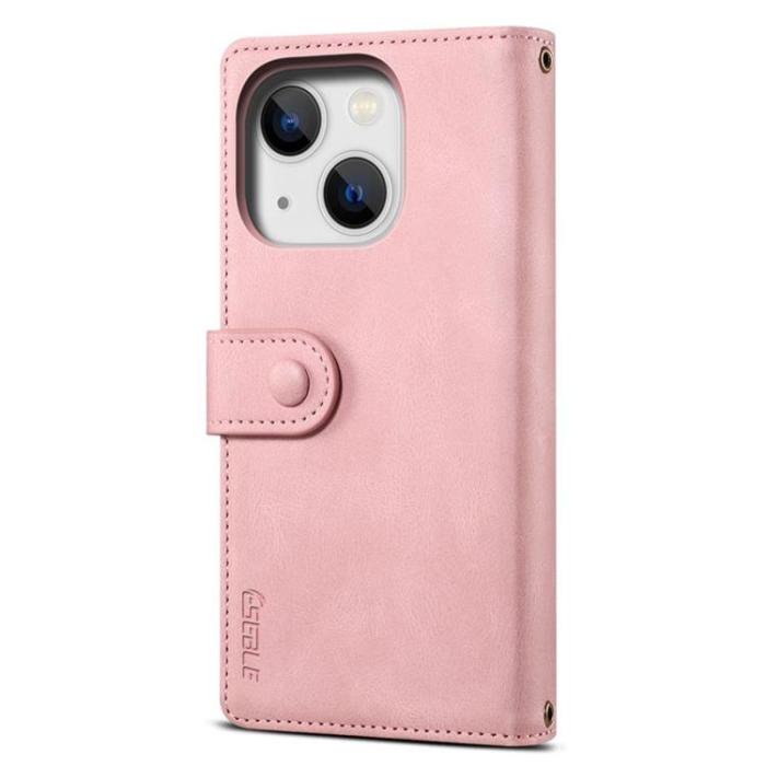 A-One Brand - iPhone 14 Plus Plånboksfodral Flap Zipper Strap - Rosa