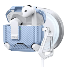 A-One Brand - AirPods 4 Skal Magsafe Carbon Fiber med Karbinhake - Vit/Blå