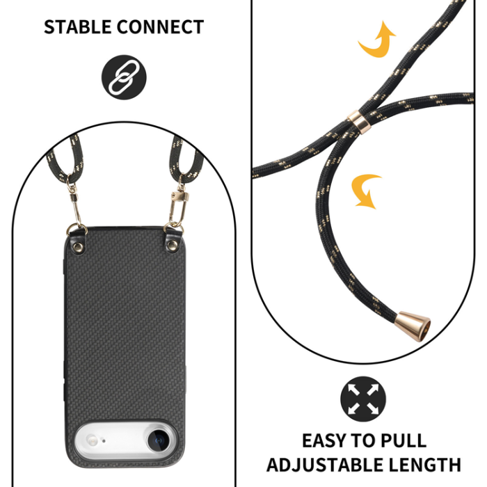 A-One Brand - iPhone Air Mobilskal Med Axelrem Snodd Carbon Fiber - Svart
