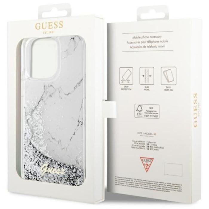 Guess - Guess iPhone 14 Pro Max Mobilskal Liquid Glitter Marble - Vit