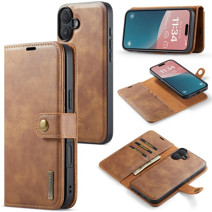 DG.MING - DG.MING iPhone 16 Plånboksfodral Split Läder - Brun