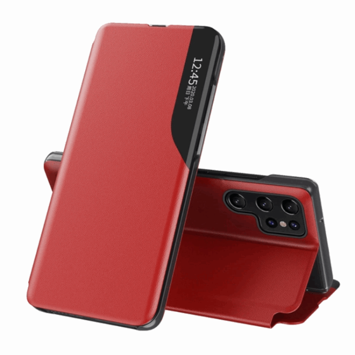 OEM - Galaxy S25 Ultra Fodral Eco Läder View med Flap - Röd