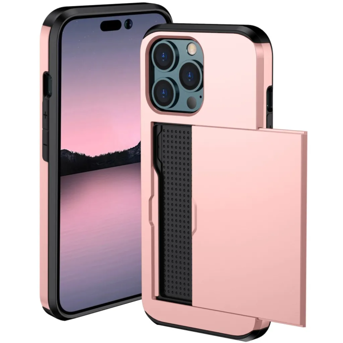 Taltech - iPhone 15 Pro Max Mobilskal Korthållare - Rosaguld