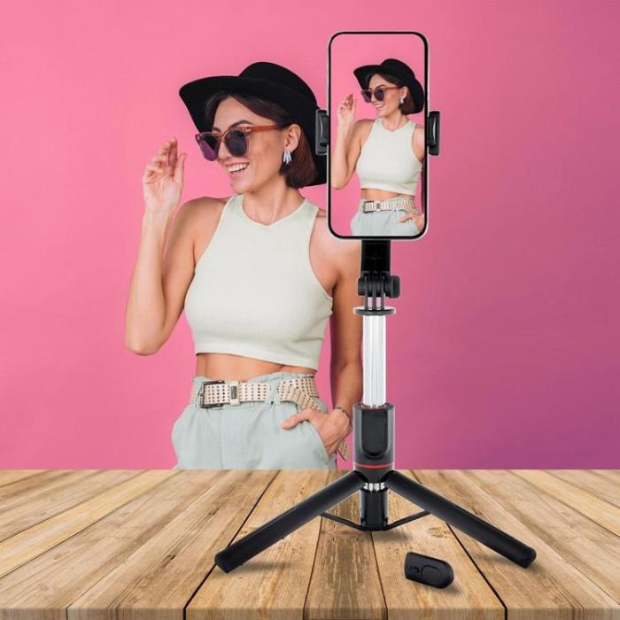 OEM - Combo Selfiestick med Tripod och fjärrkontroll Bluetooth SSTR-13 - Svart