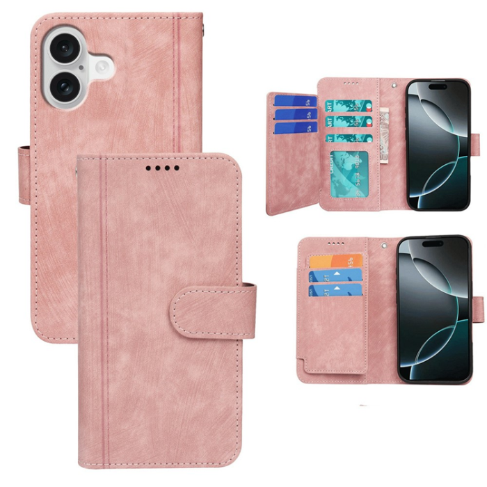 A-One Brand - iPhone 17 Plånboksfodral Line Pattern Läder - Roséguld