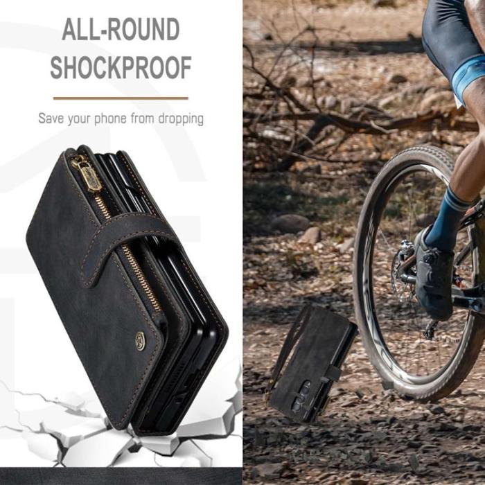 Caseme - CASEME Galaxy Z Fold 4 Plånboksfodral Zipper PU-Läder Stativ - Svart