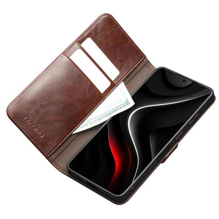 QIALINO - Qialino Mobilfodral för Samsung Galaxy S26 Ultra Äkta läder Kortfack - Brun