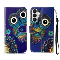 OEM - Pl&aring;nboksfodral f&ouml;r Samsung Galaxy S26 Konstl&auml;der med rem - Bl&aring; Uggla