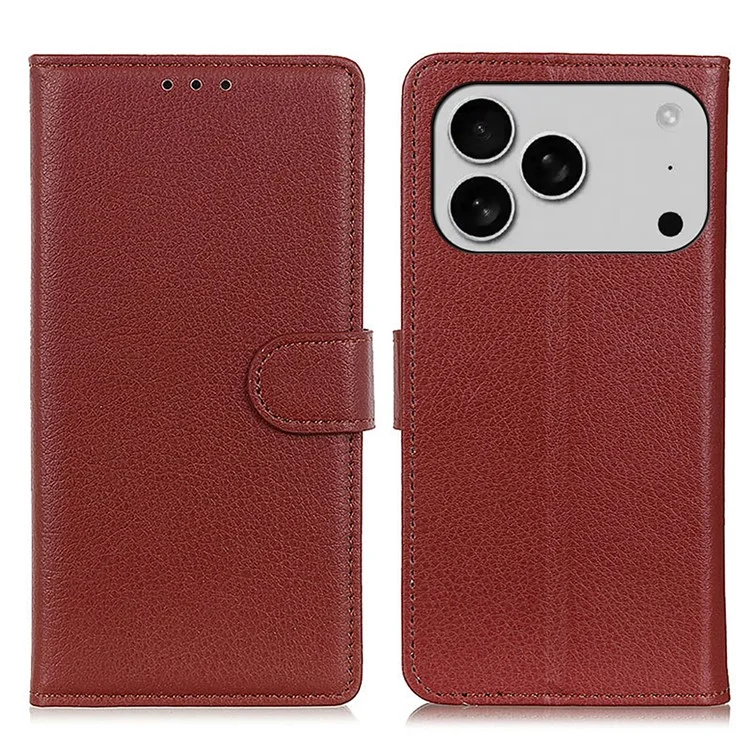iPhone 17 Pro Plånboksfodral Litchi Texture - Brun | 2353 | AlltMobil
