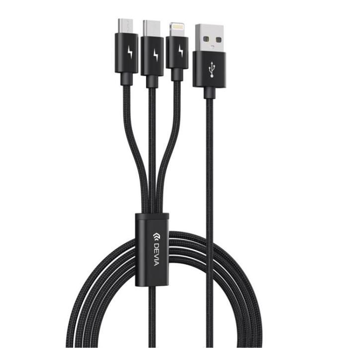 Devia - Devia 3in1 USB/MicroUSB/Lightning/Typ-C Kabel 1.2m 3A Gracious EC048