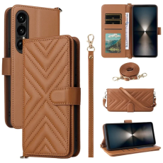 A-One Brand - Sony Xperia 1 VII Plånboksfodral Kickstand med Axelrem - Brun