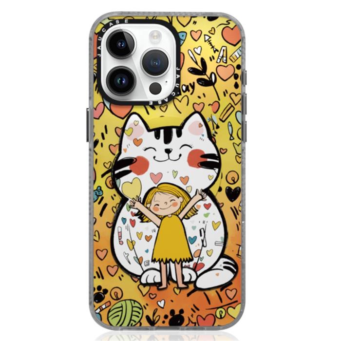 JAUCASE - JAUCASE iPhone 15 Pro Mobilskal MagSafe Cartoon Cat - Gul