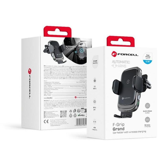 Forcell - Forcell Bilhållare till Luftventil med 15W Trådlös Laddning F-24 - Svart