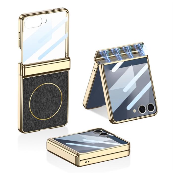 GKK - GKK Samsung Galaxy Z Flip7 5G Fodral - PU PC Tempered Glass - Svart