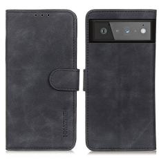 KHAZNEH - KHAZNEH Google Pixel 6 Pl&aring;nboksfodral Konstl&auml;der - Vintage Stil - Svart