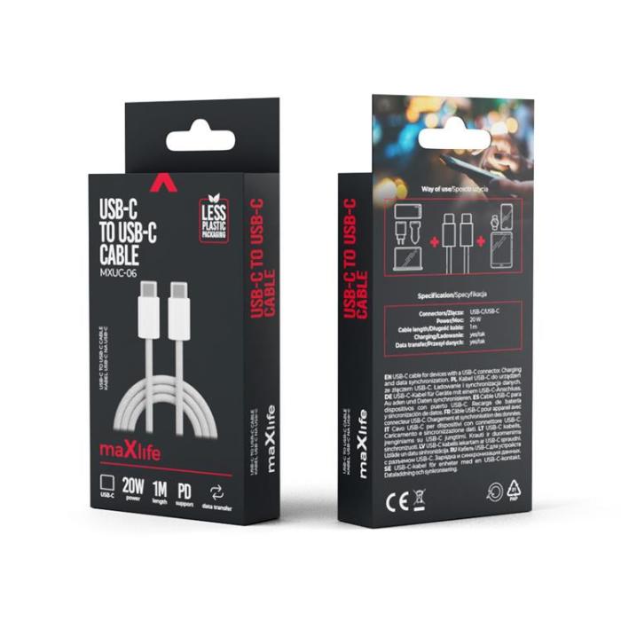Maxlife - Maxlife USB-C till USB-C kabel 1m 20W MXUC-06 - Grå