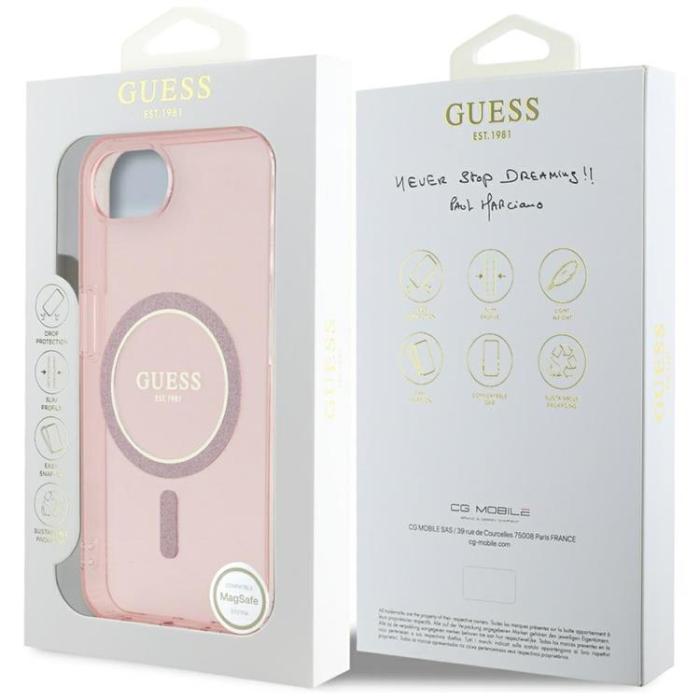 Guess - Guess iPhone 16e Mobilskal MagSafe IML Glitter Circle - Rosa