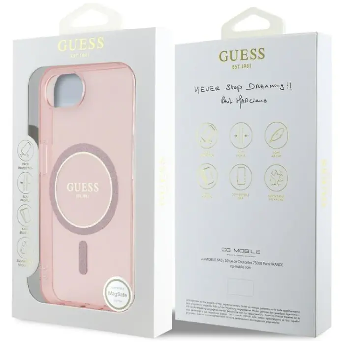 Guess - Guess iPhone 16e Mobilskal MagSafe IML Glitter Circle - Rosa