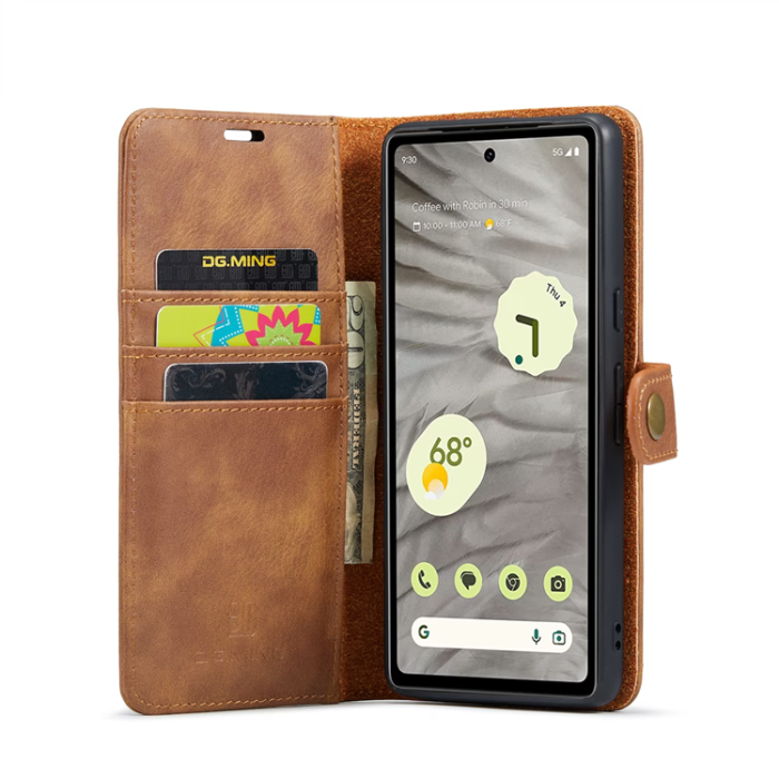 DG.MING - DG.MING Google Pixel 7A Plånboksfodral Äkta Läder 2-i-1 - Brun