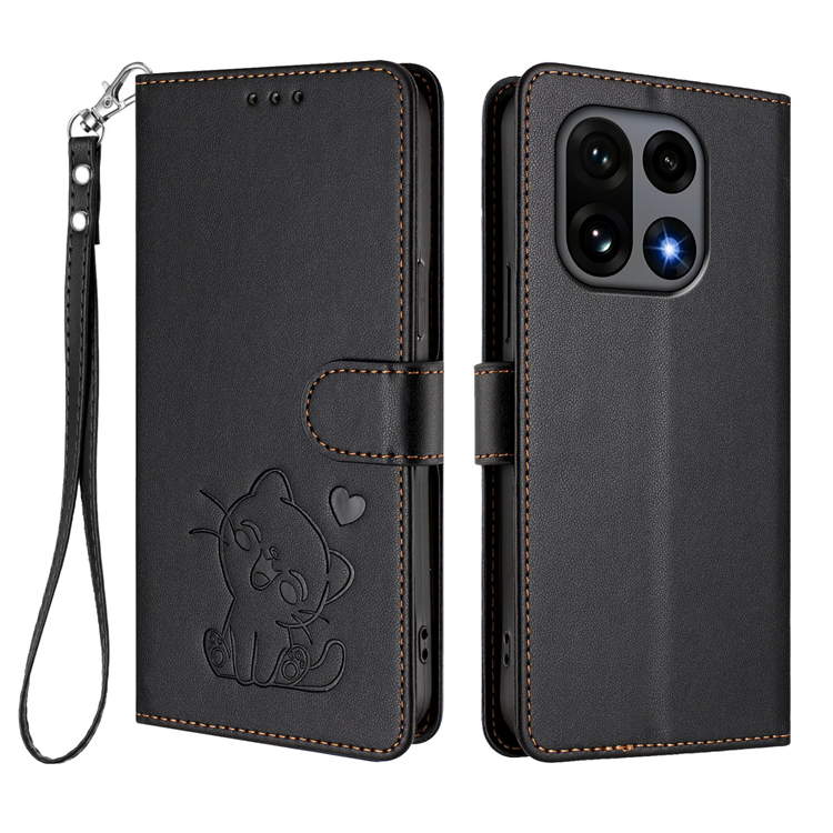 OnePlus 15 5G Konstläder Plånboksfodral Love Cat Pattern Imprint (Svart) | 2353 | AlltMobil