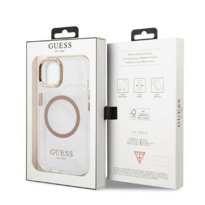Guess - Guess iPhone 13 Skal Magsafe Metal Outline - Guld