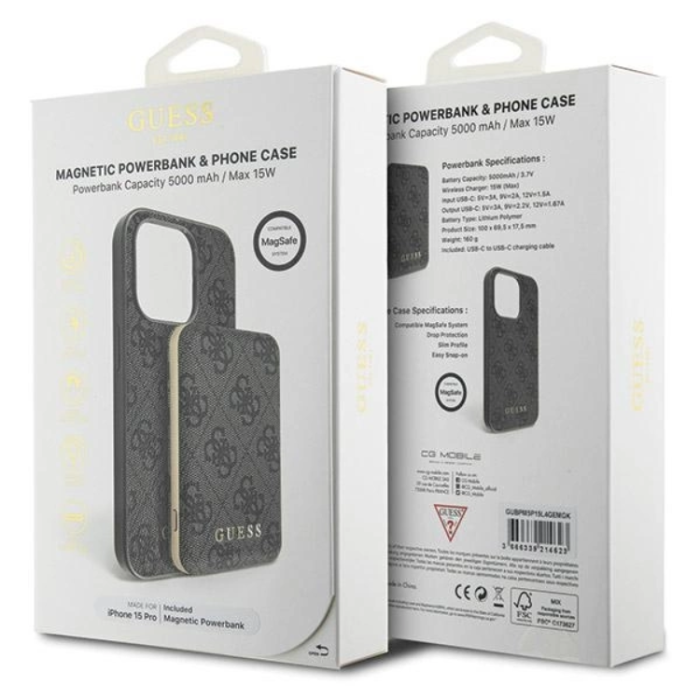 Guess - Guess iPhone 14 Pro Mobilskal Med Powerbank 5000mAh Magsafe Metal Logo