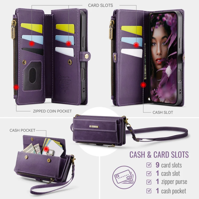 Caseme - Caseme iPhone 16 Pro Max Plånboksfodral RFID Blocking Zipper - Lila