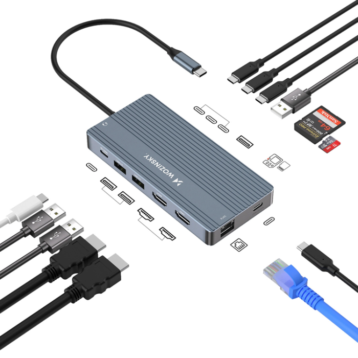 Wozinsky - Wozinsky 14in1 Multifunktionell USB-C HUB med Kabel 0.15m Grå