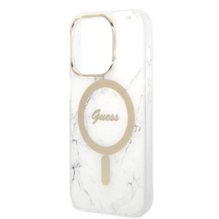 UTGATT1 - GUESS iPhone 14 Pro Magsafe Skal Marble + Trådlös Laddare - Vit
