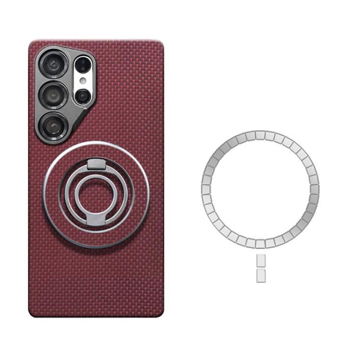 A-One Brand - Galaxy S25 Ultra Mobilskal MagSafe Kevlar Metal Ring - Röd MiG