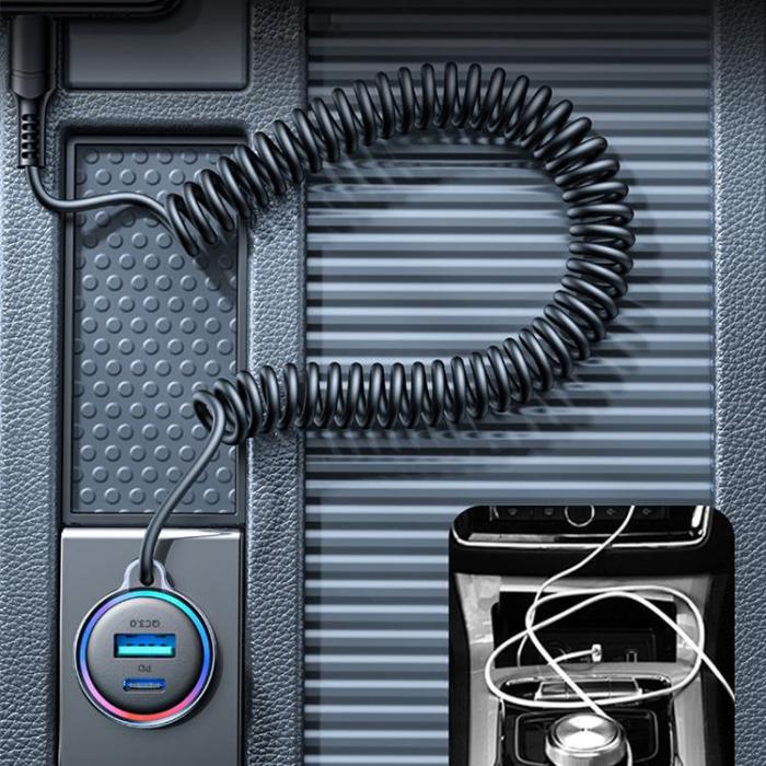 Joyroom - Joyroom 3-i-1 Snabb Billaddare 45W med USB-C Kabel 1.5m - Svart